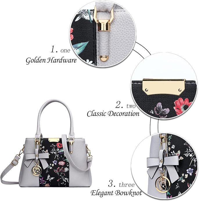 KKXIU 3 Zippered Compartments Purses and Handbags for Women Top Handle Satchel Shoulder Ladies Bags