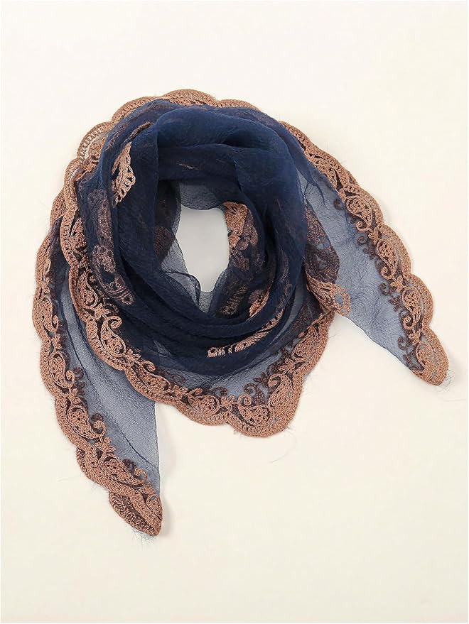 Floerns Women's Flower Embroidery Hair Scarf Headband Sheer Lace Hair Bandana