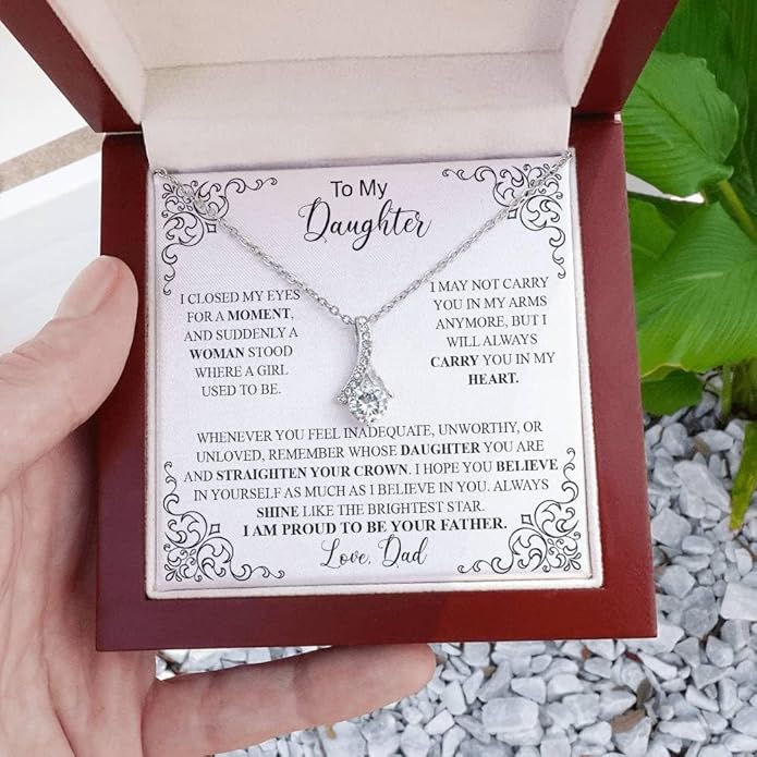 VIRAGIL To My Daughter Gift Necklace From Dad or Mom - Badass Daughter Jewelry With Heartfelt Message & Elegant Box