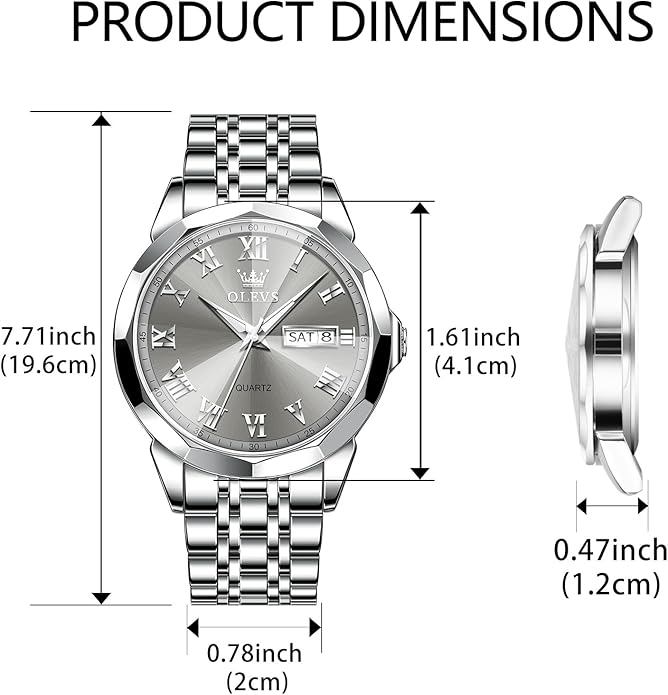 OLEVS Classic Men Watches with Date,Stainless Steel Man Watch with Date, Bussiness Watches for Men,Luminous Quartz Mens Watches Black/White/Blue/Gold, Waterproof Male Watch with Week