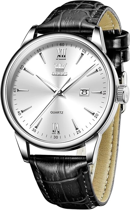OLEVS Mens Watches, Dress Waterproof Classic Analog Casual Luxury Wrist Watch for Men with Date, Easy to Read Relojes para Hombres Male Quartz Wristwatch with Brown Black Leather Band Blue Black Dial