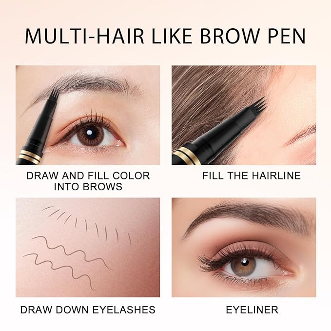 Eyebrow Pen,2-in-1 Waterproof Eyebrow Pencil with 4 Tip Microblading Brow Pen and Ultra-Precise Brow Pencil,with Dual-ended Eyebrow Brush,Eyebrow Makeup for Natural Looking - Dark Brunette