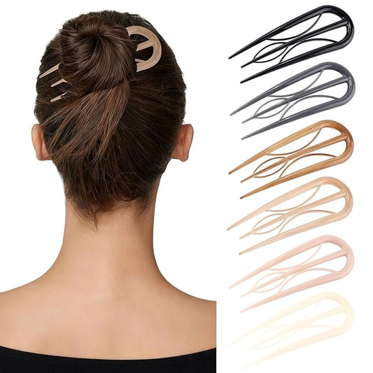 6 PCS French Hair Pins for Women - Large U-Shaped Hair Forks with Internal Teeth, Strong Hold for Thick & Thin Hair, Effortless French Twists, Updos, Buns & Chignons, Hairstyle Accessories
