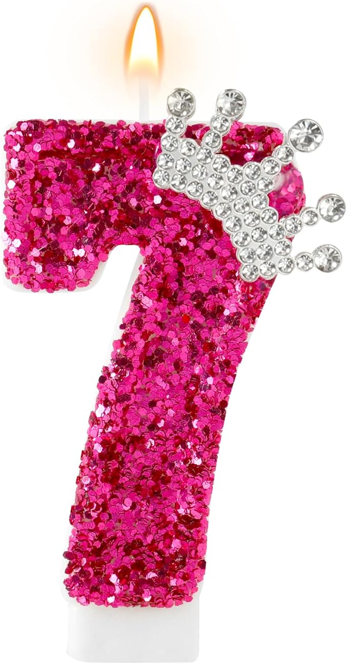 Hot Pink Birthday Candles Crown Number 7 Candle Birthday Party Decorations Cake Topper Cupcake Decor for Anniversary Celebrations Supplies