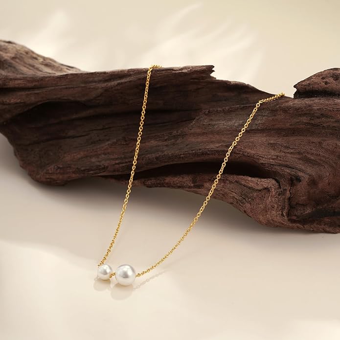 Gold Pearl Necklaces for Women Trendy 14k Gold Plated Dainty Necklace Simple Pearl Drop Single Charm Pendant Necklace Women's Jewelry Best Friend Birthday Gifts Gold Jewelry for Women