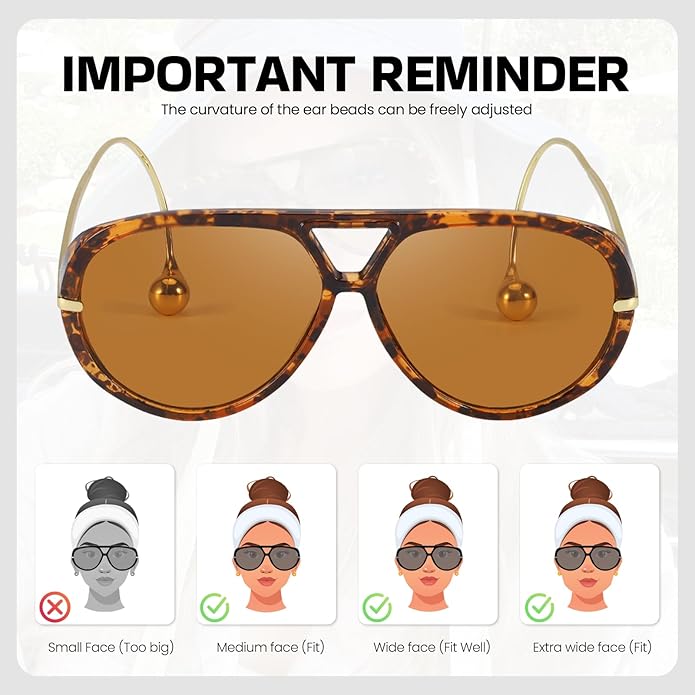 SODQW Oversized Aviator Sunglasses for Women With Earring Trendy Large Big XL Size 2025 Designer Ladies Shades