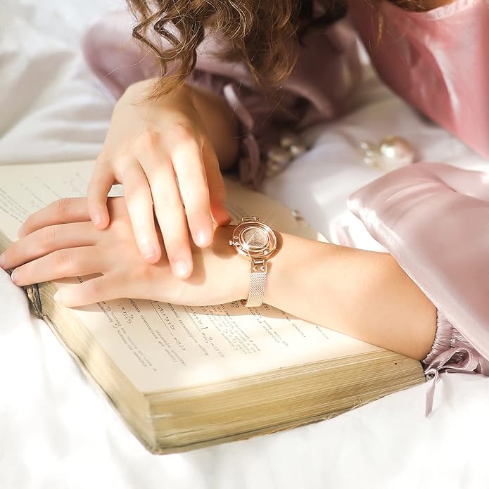 VICTORIA HYDE Small Dial Women Watches,Mesh Band Dainty Gold Watches for Women