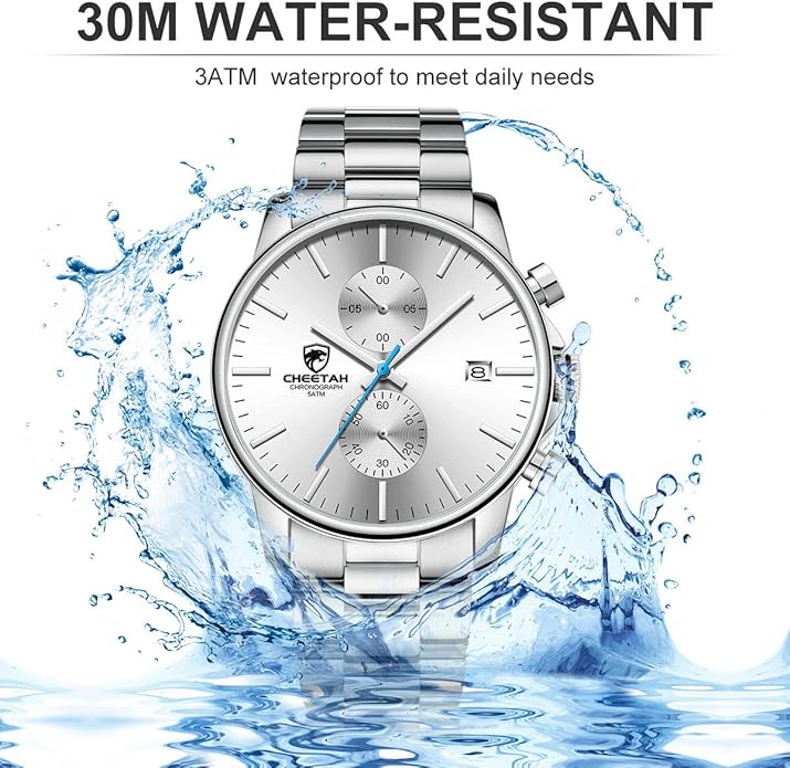 GOLDEN HOUR Fashion Business Mens Watches with Stainless Steel Waterproof Chronograph Quartz Watch for Men, Auto Date