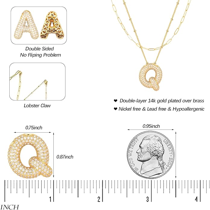 LUCA SMITH Initial Necklaces for Women, Dainty Balloon Bubble Letter, Name Letter Alphabet Pendant Layered Choker Chain Jewelry Gift