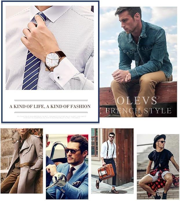 OLEVS Mens Watches Minimalist Ultra Thin Fashion Casual Analog Quartz Date Watch Waterproof Slim Simple Big Face Dress Wrist Watch Leather Band for Men