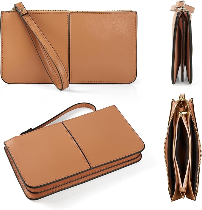 befen Genuine Leather Wristlet Clutch for Women Ultra-Slim Ladies Credit Card Holder Wallet Purses with RFID Protection