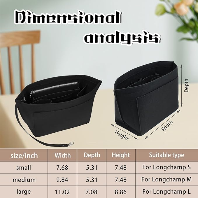 Lckaey Organizer Insert For Long Champ Le Pliage Purse organizer Premium Felt 1012-30aterrimus-S