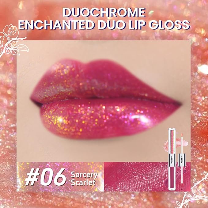 CHARMACY Multichrome Double Head Non-Stick Lip Gloss, Metallic Colourful Lip Glaze, Anti-transfer, Long Lasting Waterproof Liquid Lipstick Makeup (#06)