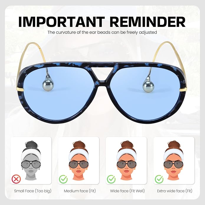 SODQW Oversized Aviator Sunglasses for Women With Earring Trendy Large Big XL Size 2025 Designer Ladies Shades