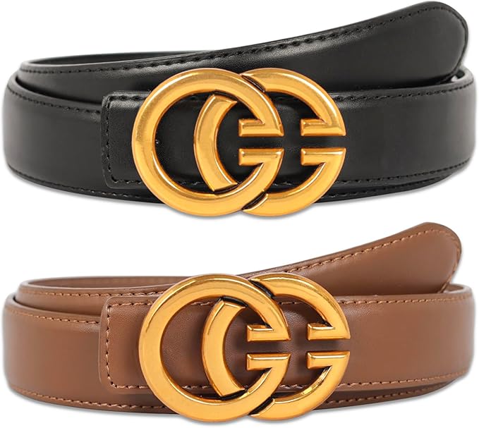 Women's Fashion Classic Metal Buckle Leather Belt with Jeans Dress