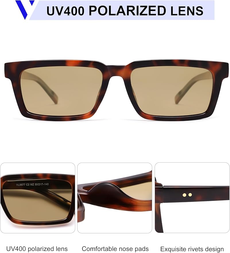 VANLINKER Retro Rectangular Polarized Sunglasses for Women Men Trendy Small Chic 80s 90s Square Sun Glasses VL9877