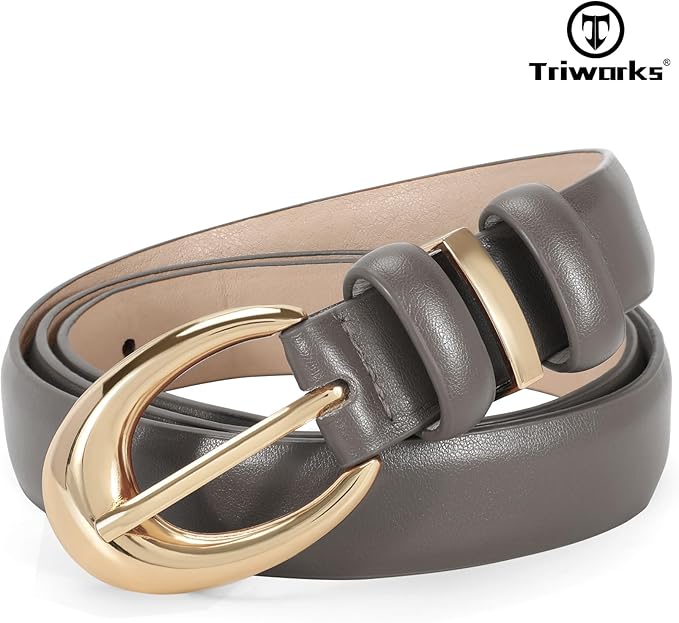 TRIWORKS Women Leather Belt for Jeans Pants Fashion Ladies Skinny Faux Leather Dress belt with Gold Buckle