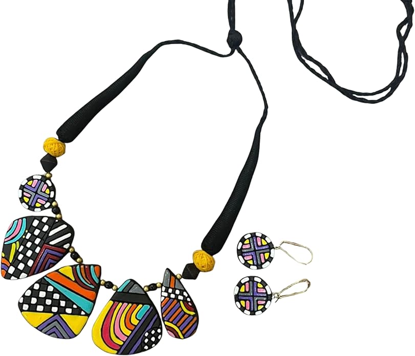 Handmade Clay Necklace & Earring Set – Boho Brunch Terracotta Jewelry for Women, Artistic Statement Accessories, Festival Wear & Unique Handcrafted Gift Idea