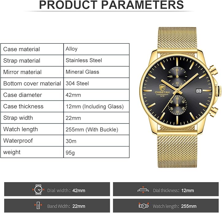 GOLDEN HOUR Mens Watch Fashion Sleek Minimalist Quartz Analog Mesh Stainless Steel Waterproof Chronograph Watches for Men with Auto Date