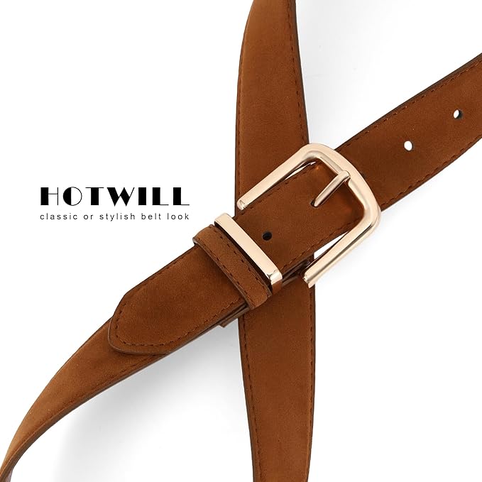 HOTWILL Women Suede Belt for Jeans Dresses Fashion Chunky Ladies Waist Belts with Gold Buckle