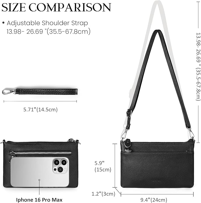 befen Genuine Leather Wristlet Clutch Wallet Purses with RFID Blocking, Small Crossbody Bags Shoulder Handbag for Women