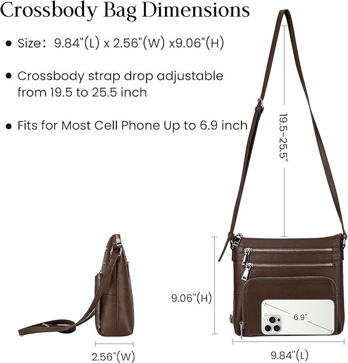 befen Genuine Leather Crossbody Bags for Women, Medium Anti-Theft Shoulder Purse with Built in RFID Wallet for Travel