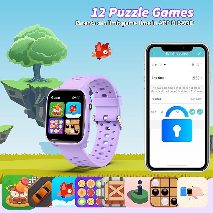 Smart Watch for Kids, 1.83" Fitness Tracker Watch Pedometer, Heart Rate, Sleep Monitor, IP68 Waterproof, Pedometer, Puzzle Games with/Without APP for Girls Boys Teens 6-16