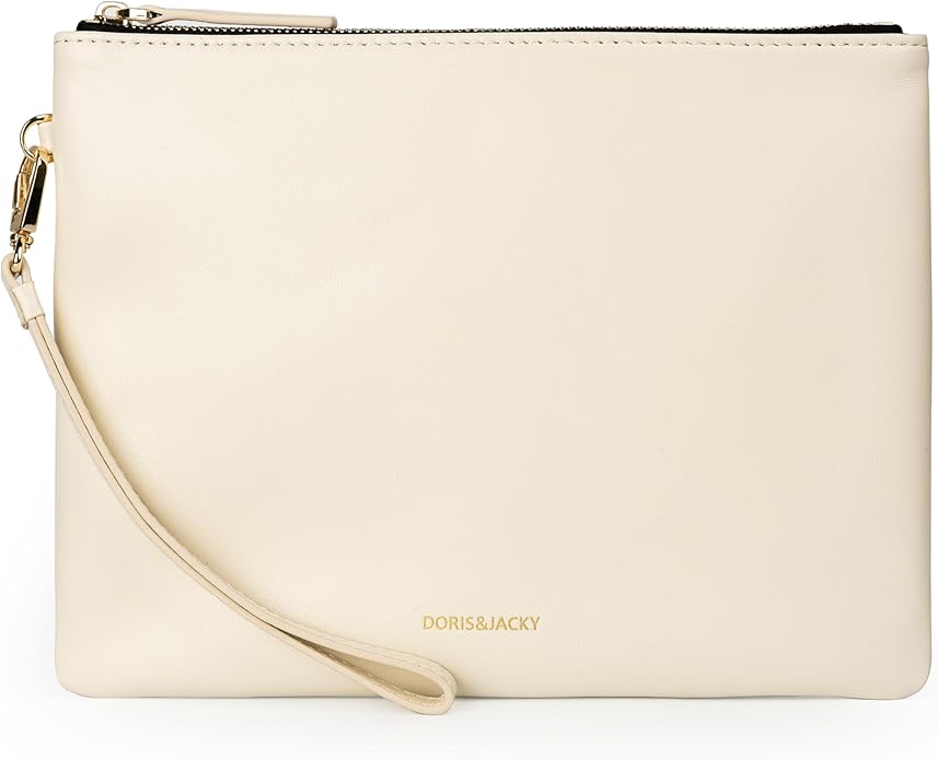 DORIS&JACKY Lambskin Leather Wristlet Clutch Purse for Women Soft Designer Slim Cell Phone Pouch Bag with Detachable Strap