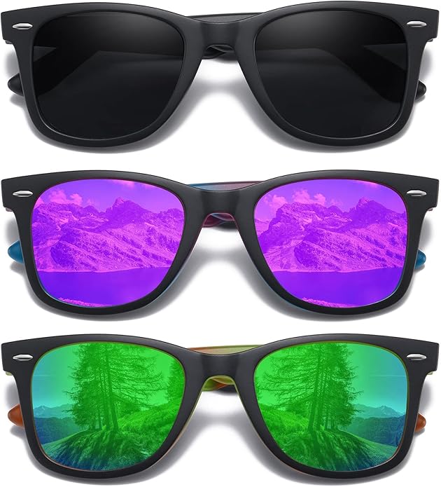 MEETSUN Retro Polarized Sunglasses for Women Men Classic Mirror Lens Driving Trendy Sun Glasses UV Protection (3 Pack)