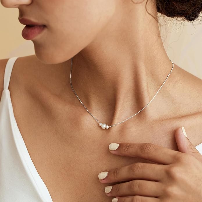 Valentines Day Gifts for Her - 14K Gold Plated Pearl Necklaces for Women Trendy Dainty Necklace Simple Layered Pearl Necklaces for Women Trendy Wedding Birthday Valentines Jewelry