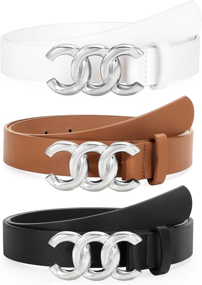 TRIWORKS 3 Pack Women's Belts for Jeans Pants Fashion Waist Belts for Ladies Leather Belts