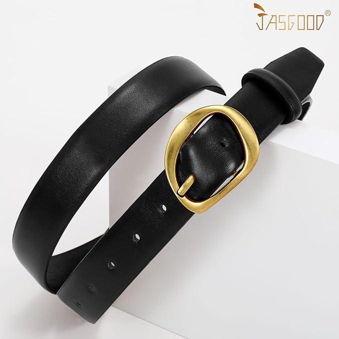 JASGOOD Leather Belts for Women Cute Casual Waist Belt with Gold Buckle Ladies for Jeans Pants Dresses