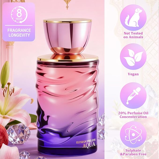 Elysian Fields - Aqua Eau De Parfum, Long-Lasting Fragrance Floral, Fruity Fresh, Sweet Perfumes for Women 100ml | 3.4 fl. oz + 2ml Samples