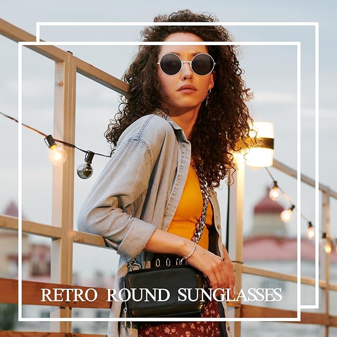 CHRORINE Hippie Sunglasses Round 70s Retro Glasses for Women Men Party Accessory Festival Fashion Vintage Sunglasses