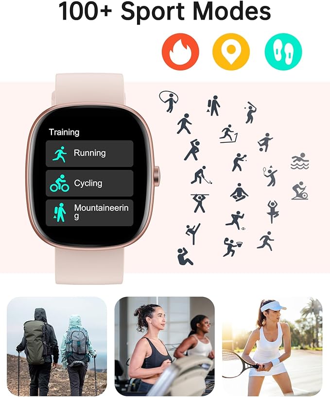HUAKUA Smart Watches for Women Men (Answer/Make Calls), 1,85" HD Smart Watch for iPhone/Android Phones, Fitness Tracker with 100+ Sport Heart Rate/Sleep Monitor Pedometer Waterproof (Pink)