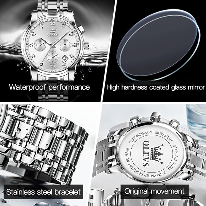 OLEVS Mens Watches Waterproof Stainless Steel Adjustable Bracelet Watch Quartz Analog Watch for Men Fashion Business Classic Mens's Wrist watch's Casual Watches Gold/Blue/Black/White/Face/Dial