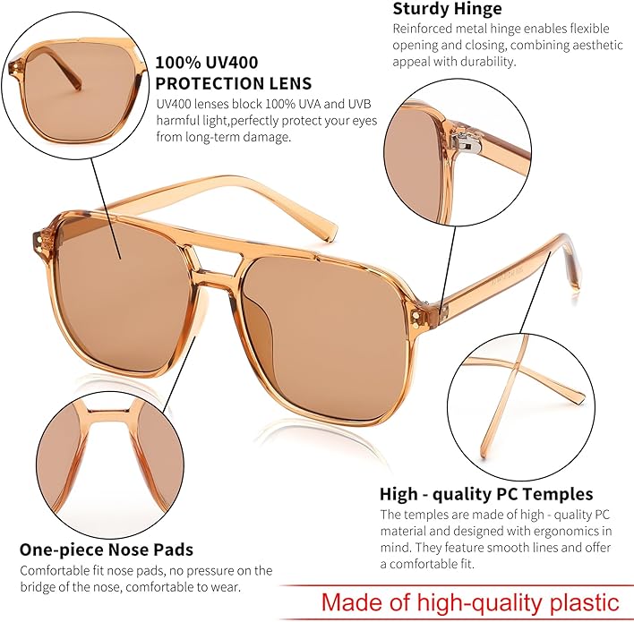 FEISEDY Retro Square Aviator Sunglasses Women Men 70s Vintage Trendy Plastic Frame Sun Glasses B2835