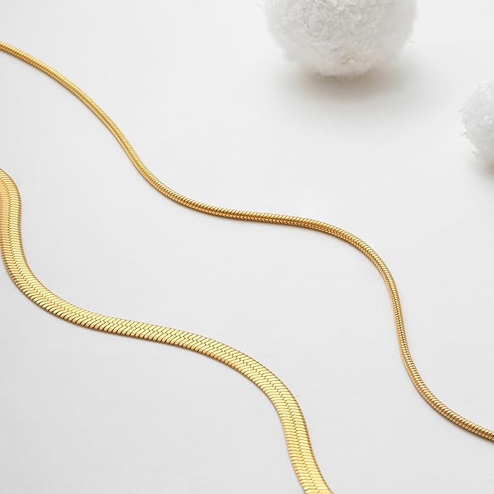Gold Necklace for Women, 18K Gold Plated Layered Herringbone Necklace Choker Chain Necklaces Dainty Gold Necklaces Waterproof Jewelry for Women Non Tarnish