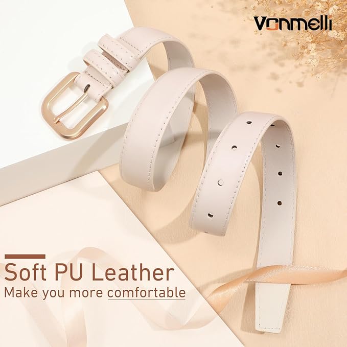 VONMELLI Leather Belts for Women Fashion Wasit Ladies Belt for Jeans Pants Dresses with Pin Buckle
