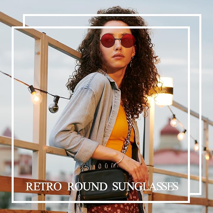 CHRORINE Hippie Sunglasses Round 70s Retro Glasses for Women Men Party Accessory Festival Fashion Vintage Sunglasses