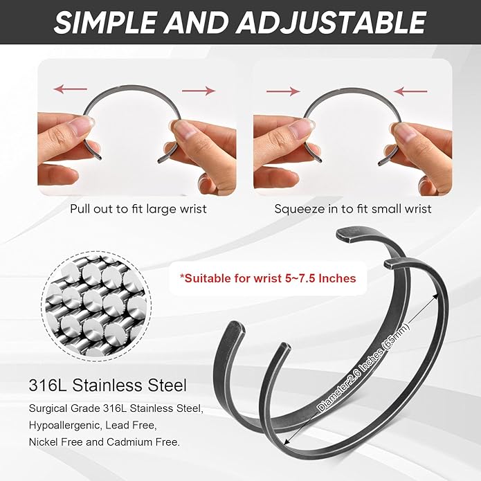 MEALGUET Stainless Steel Mens Cuff Bracelet : Minimal Cool Silver/Black/Gold Plated Open Metal Cuff Bangle Bracelets for Men,Mens Bracelet Jewelry Gift