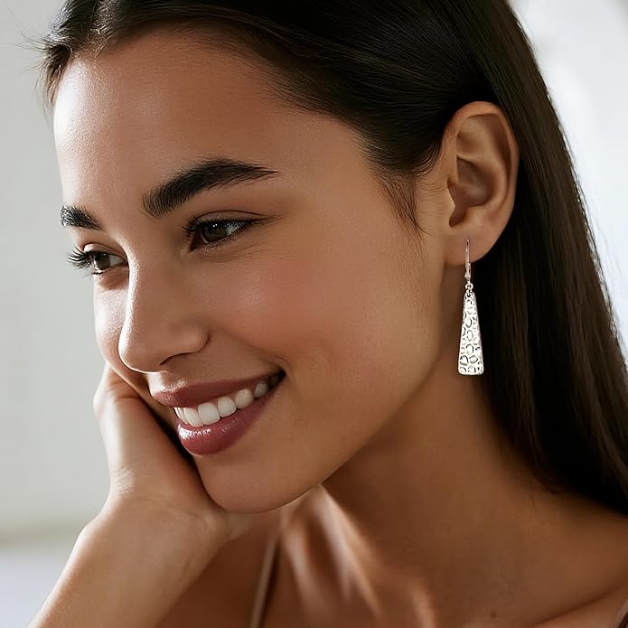 ALEXCRAFT 925 Sterling Silver Dangle Earrings for Women, 14K Gold Plated French Leverback Earrings, Hypoallergenic Lightweight Statement Hammer Square Bar Long Drop Earing for Women Trendy Jewelry