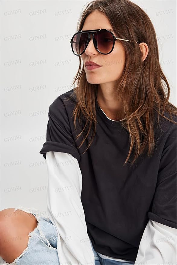 Oversized Aviator Sunglasses for Women Men 2026 70s Retro Gold Metal Sun Glasses Tangle Free Square Aviators