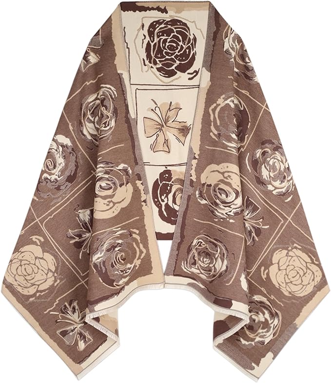 EXTREE Scarfs for Women Pashmina Silky Shawl Wrap for Evening Dressing Blanket Open Front Poncho Cape