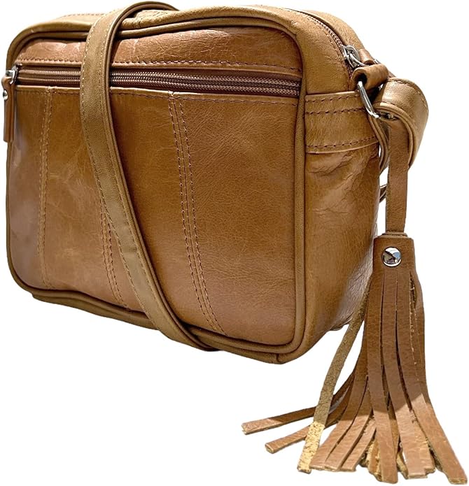Cowhide Leather Women's Shoulder Purse Small Cross Body Organizer Bag with Many Pockets