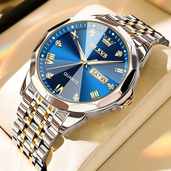 OLEVS Watch for Men Women Large Face Unisex Diamond Luxury Dress Analog Quartz Stainless Steel Waterproof Luminous Date Business Casual Wrist Watch