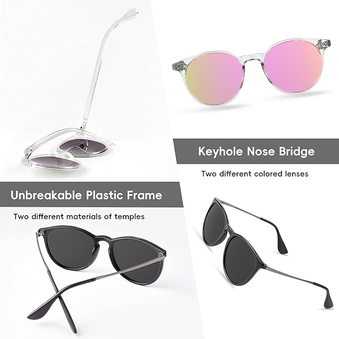 Vintage Round Polarized Sunglasses for Women Men Classic Retro Trendy Designer Style Sun Glasses UV400 Protection