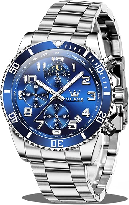 OLEVS Mens Watches Big Face Stainless Steel Waterproof Date Analog Quartz Watches Fashion BusinessWrist Watches for Men…