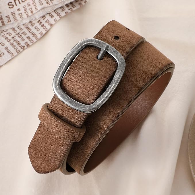 WHIPPY Women Leather Belt Casual Fashion Gold Buckle Leather Waist Belt for Jeans Pants Dresses Chic Ladies Belt