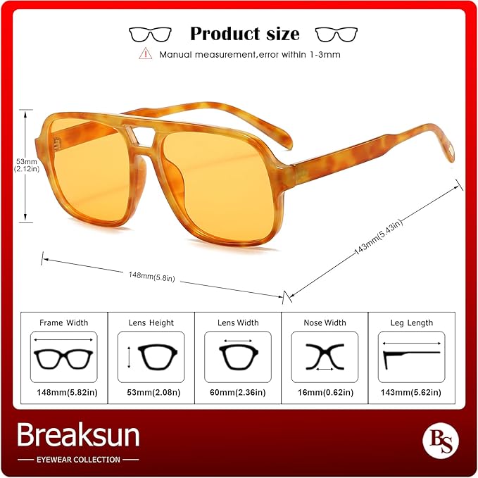 Retro Aviator Sunglasses for Women Men Trendy Classic 70s Square Aviator Sun Glasses Vintage Shades